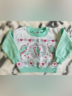 Vintage Pride & Joy Girls 2T Mint Green/White/Pink Unicorn Pullover Sweater